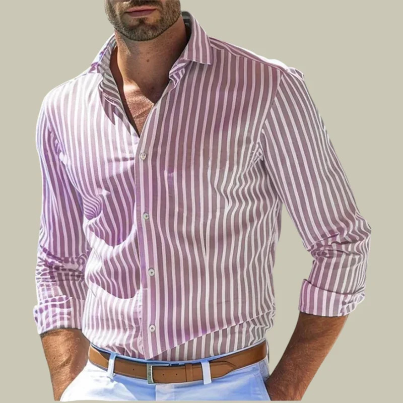Y2K Formal Wear Men - Мужская приталенная рубашка в полоску с