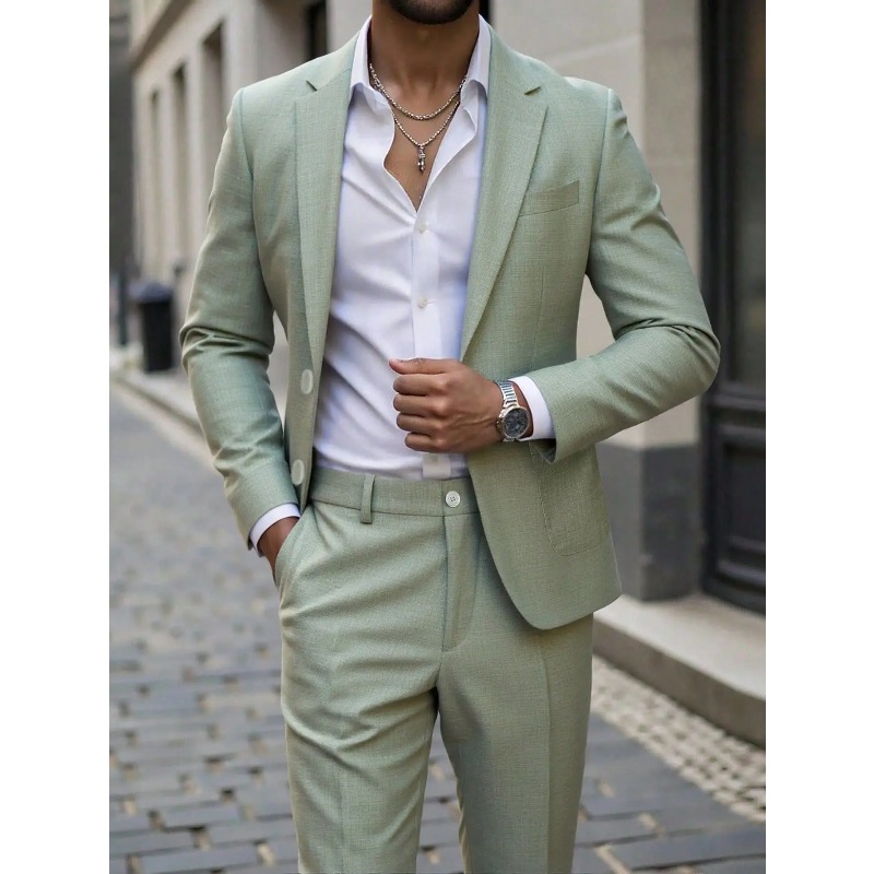Men Formal Wear For Wedding - Мужской деловой костюм-двойка однотонного цвета, приталенный