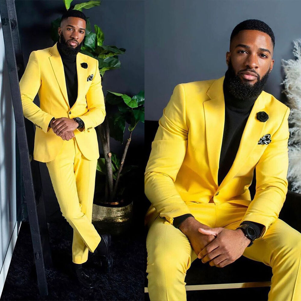 Formal Wear For Men Yellow - Мужской желтый костюм, приталенный, однобортный, для