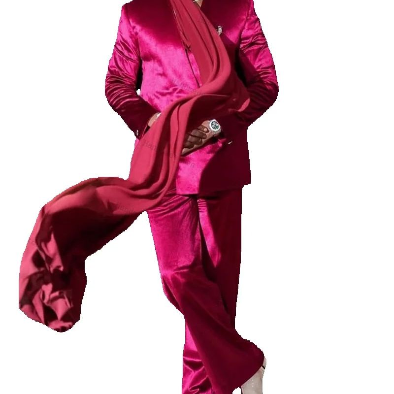 Розовый атласный мужской костю – обзор и цена Men Formal Wear With Scarf