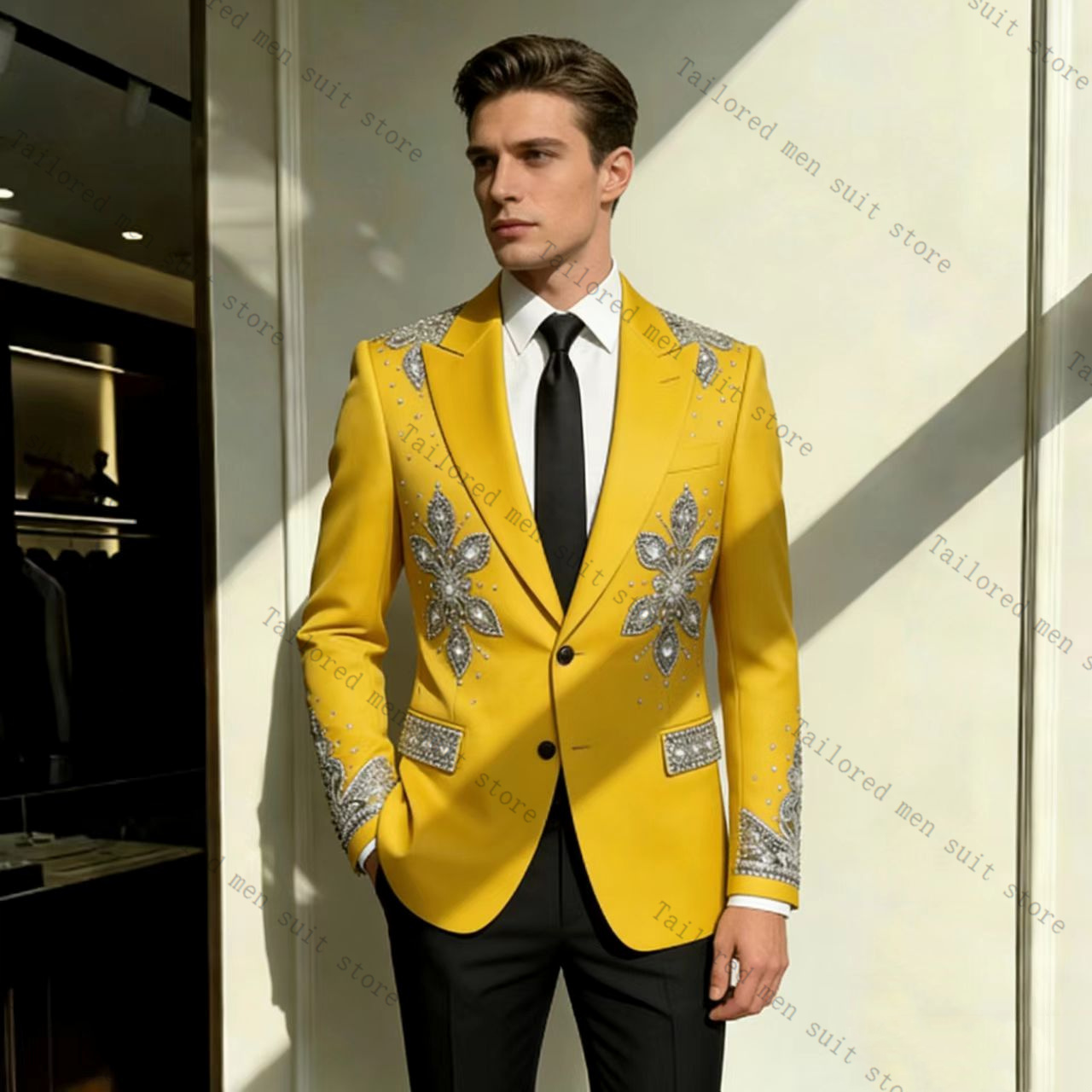 Желтый мужской костюм-двойка с – обзор и цена Formal Wear For Men Yellow