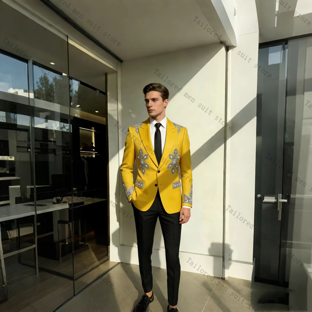 Желтый мужской костюм-двойка с – обзор и цена Formal Wear For Men Yellow